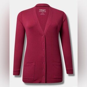 #894 Torrid SuperSoft Rib Snap Front Lounge Cardigan Long Sleeve Pocket Red Plum
